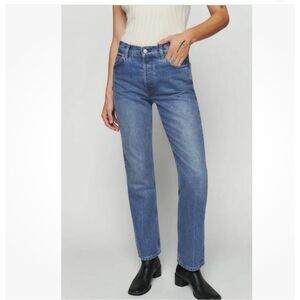Reformation Cynthia Highrise Straight Leg Buttonfly Jeans. 28 Med Wash